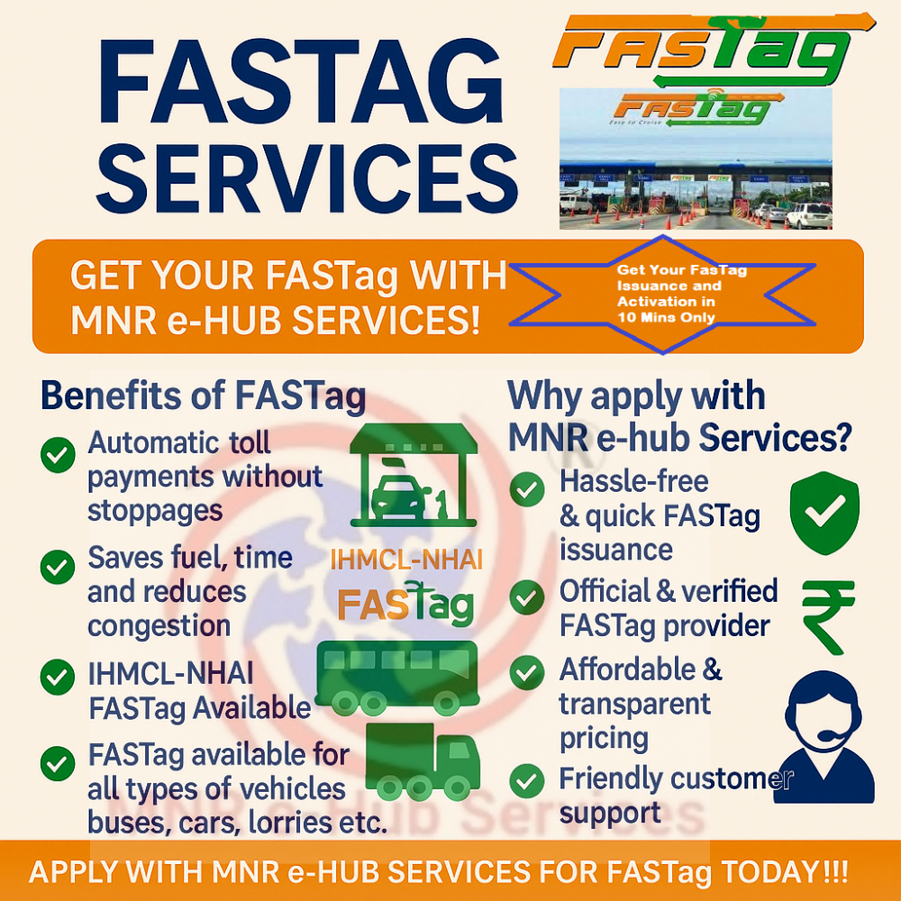 FastTag Services (New/Recharge) etc.,